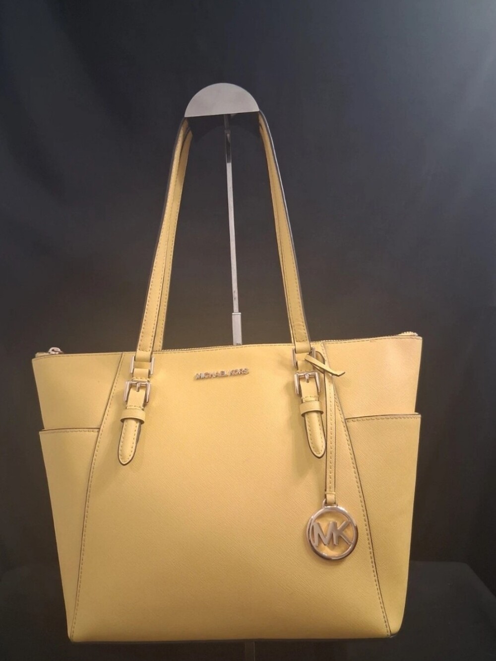 Michael Kors Charlotte  Yellow Large Saffiano Leather Top-Zip Shoulder Tote